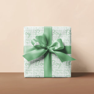 Trendy Green Script Typography Boy Baby Shower Wrapping Paper
