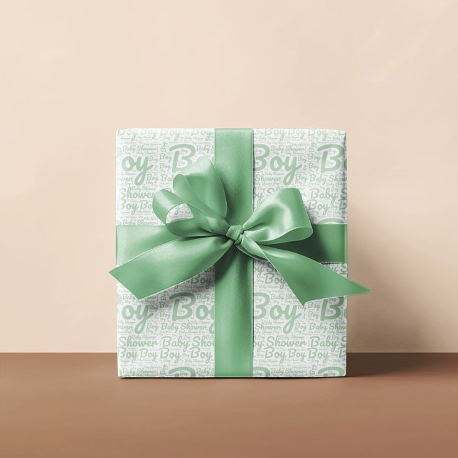 Trendy Green Script Typography Boy Baby Shower  Wrapping Paper (Creator Uploaded)