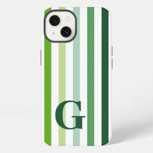 Trendy Green Stripes with Monogram iPhone 13 Case