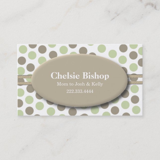Trendy Green & Taupe Polka Dot Mommy card (Front)