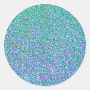 Trendy Green Teal Blue Glitter Pattern Classic Round Sticker