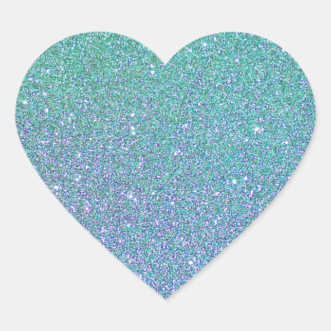 Trendy Green Teal Blue Glitter Pattern Heart Sticker (Front)