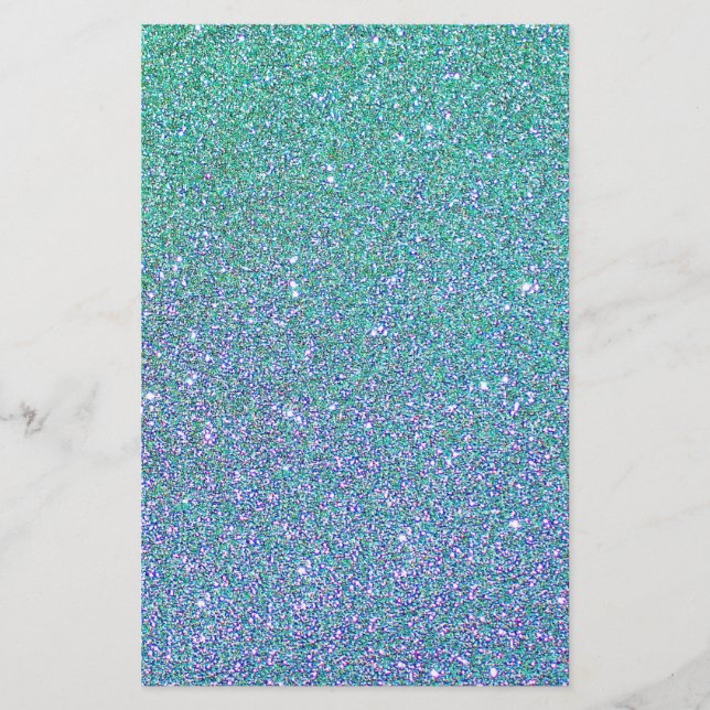Trendy Green Teal Blue Glitter Pattern Stationery (Front)