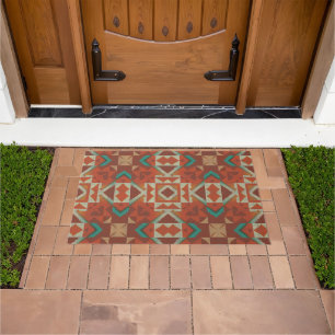 Trendy Green Turquoise Teal Orange Brown Red Art Doormat