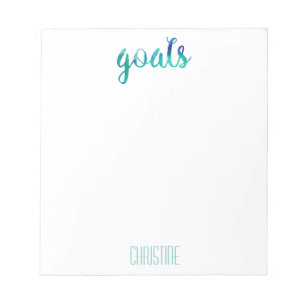 Trendy Green Watercolor Goals Personalized Stylish Notepad