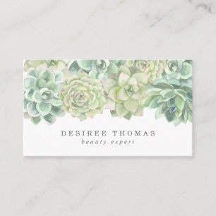 Trendy Green Watercolor Succulents Business Card