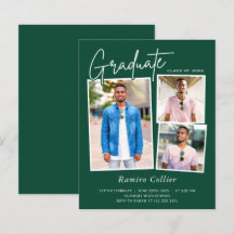 Trendy Green White 3 Photo Graduation Celebration