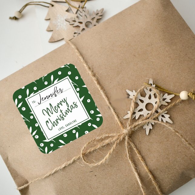 Trendy Green & White Festive Christmas Gift Label (Creator Uploaded)