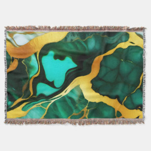 Trendy Green yellow Gold faux marble Throw Blanket