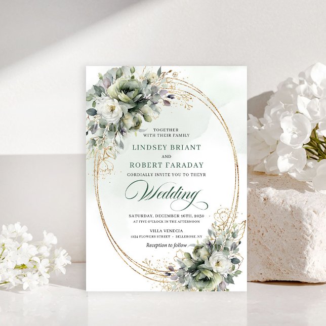 Trendy greenery and gold wedding invitation (Trendy greenery and gold wedding invitation)