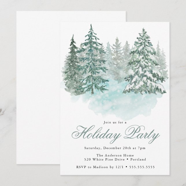 Trendy Greenery Elegant Winter Holiday Party Invitation (Front/Back)