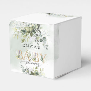 Trendy greenery foliage gold letters baby shower favor box
