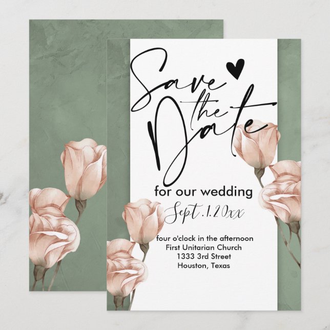 trendy greenery    save the date invitation (Front/Back)