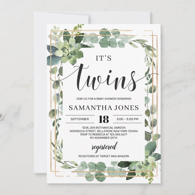 Trendy greenery succulent floral oh baby shower invitation (Front)