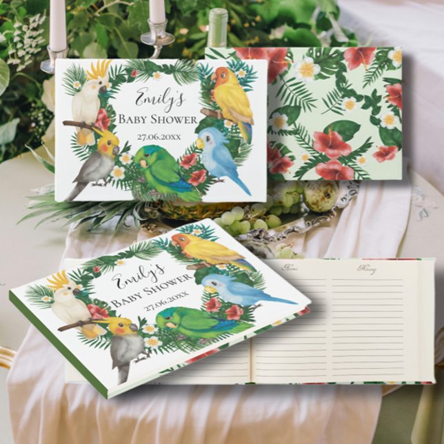 Trendy Greenery Tropical Parrots Baby Shower Guest Book (Creator Uploaded)