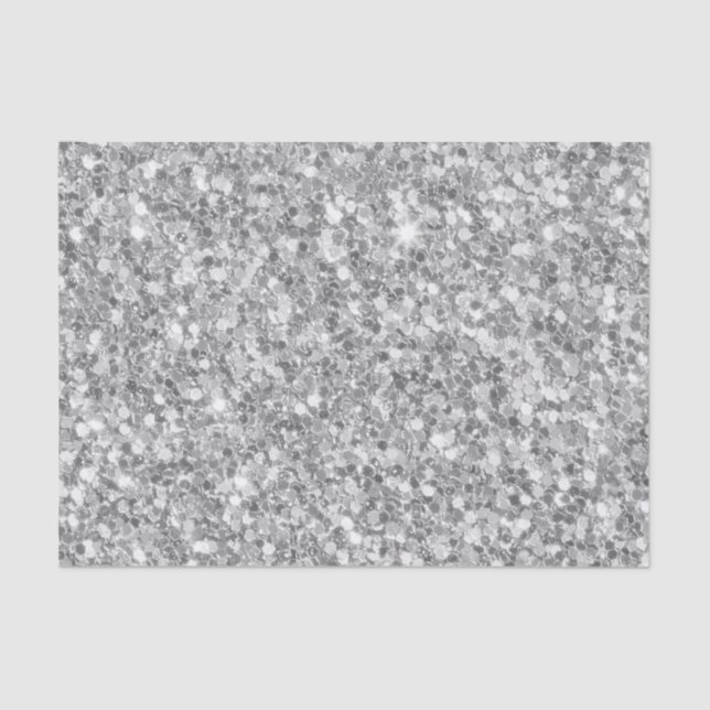 Trendy Grey And White Sparkling Glitter Tissue Paper (Front)