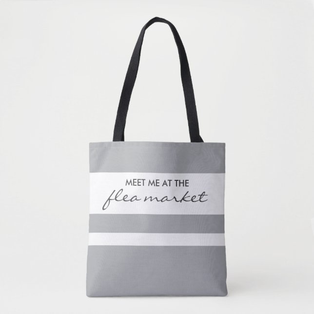Trendy Grey and White Striped Tote Bag (Front)