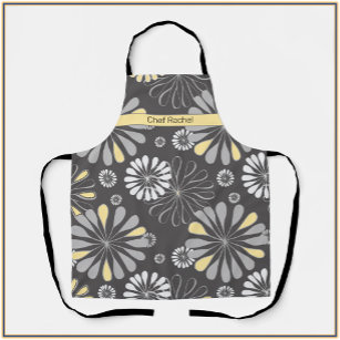 Trendy Grey and Yellow Floral Apron