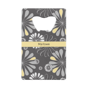 Trendy Grey and Yellow Floral  Credit Card Bottle Opener