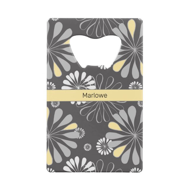 Trendy Grey and Yellow Floral  Credit Card Bottle Opener (Front)