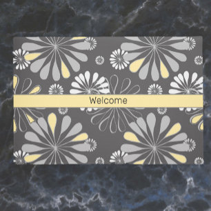 Trendy Grey and Yellow Floral Doormat