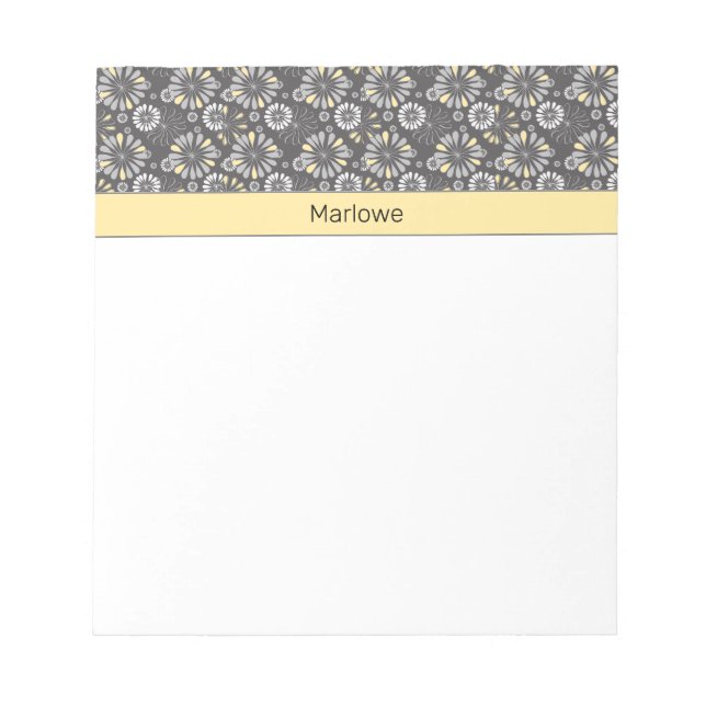 Trendy Grey and Yellow Floral  Notepad (Front)