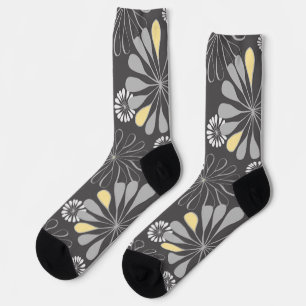 Trendy Grey and Yellow Floral Socks