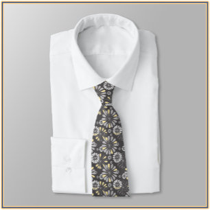Trendy Grey and Yellow Floral  Tie