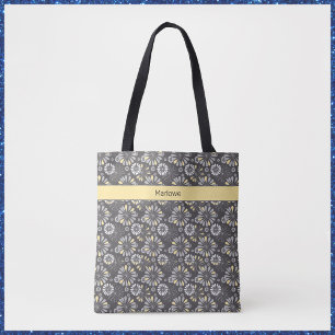 Trendy Grey and Yellow Floral  Tote Bag