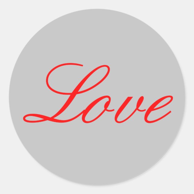 Trendy Grey Background Red Love Wedding Classic Round Sticker (Front)