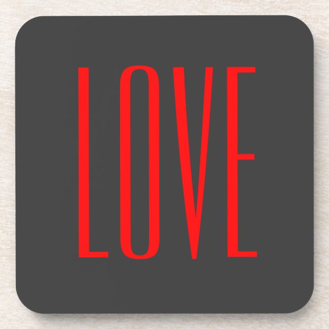 Trendy Grey Background Red Love Wedding Coaster (Front)