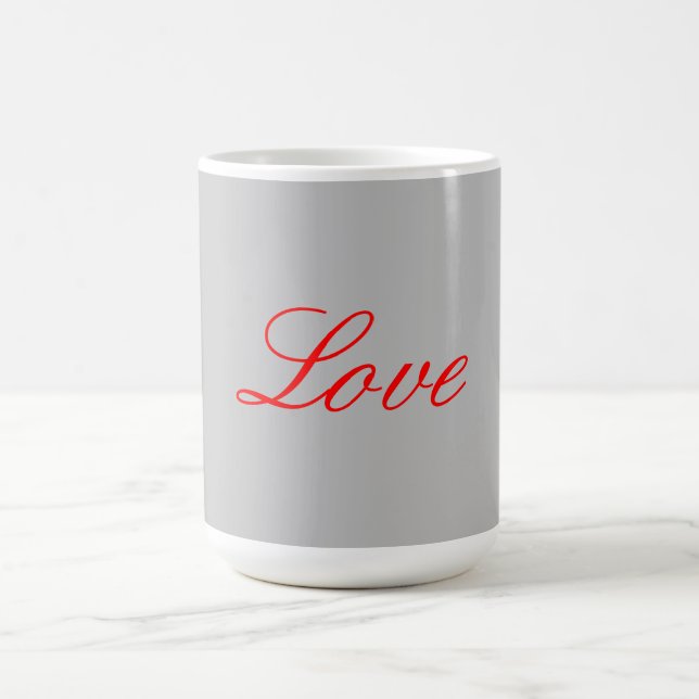 Trendy Grey Background Red Love Wedding Coffee Mug (Center)