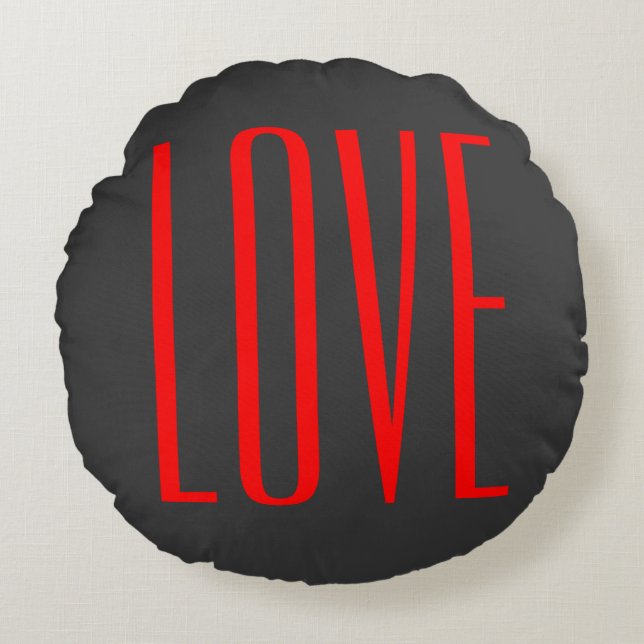 Trendy Grey Background Red Love Wedding Round Pillow (Front)