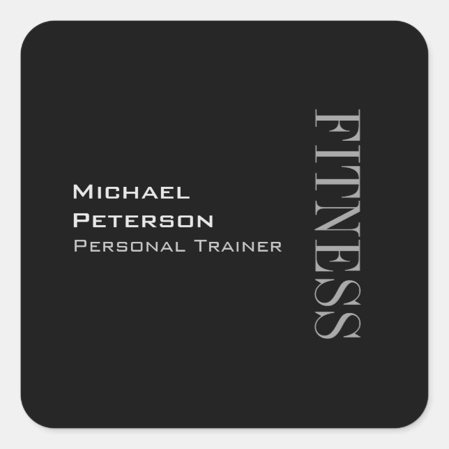 Trendy Grey Black Fitness Sport Add Name Square Sticker (Front)