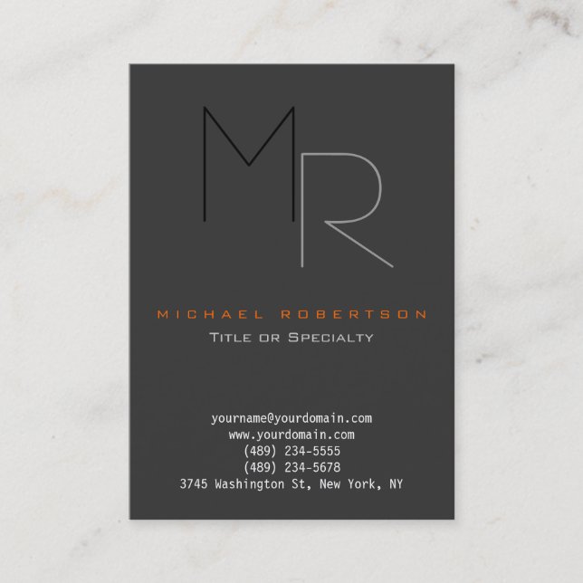 Trendy Grey Black Monogram Plain Business Card (Front)