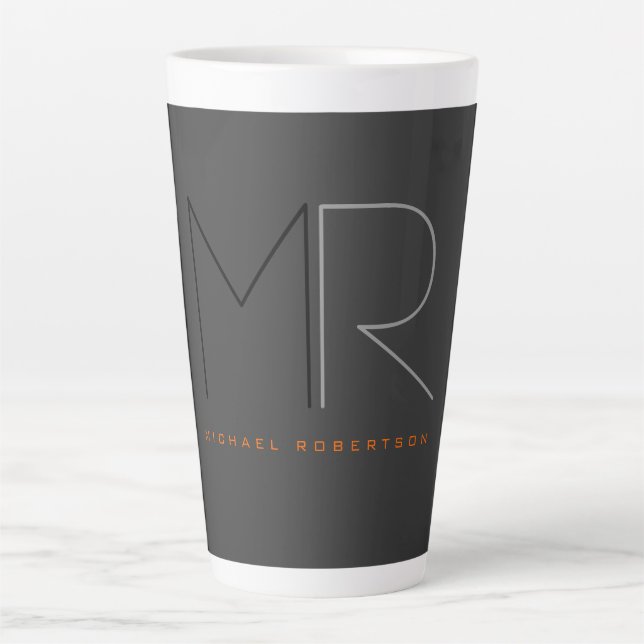 Trendy Grey Black Monogram Plain  Latte Mug (Front)