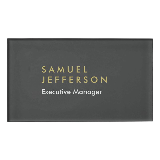 Trendy grey black professional plain modern name tag (Front)