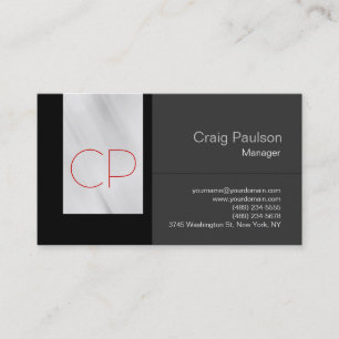 Trendy Grey Black Red Monogram Business Card