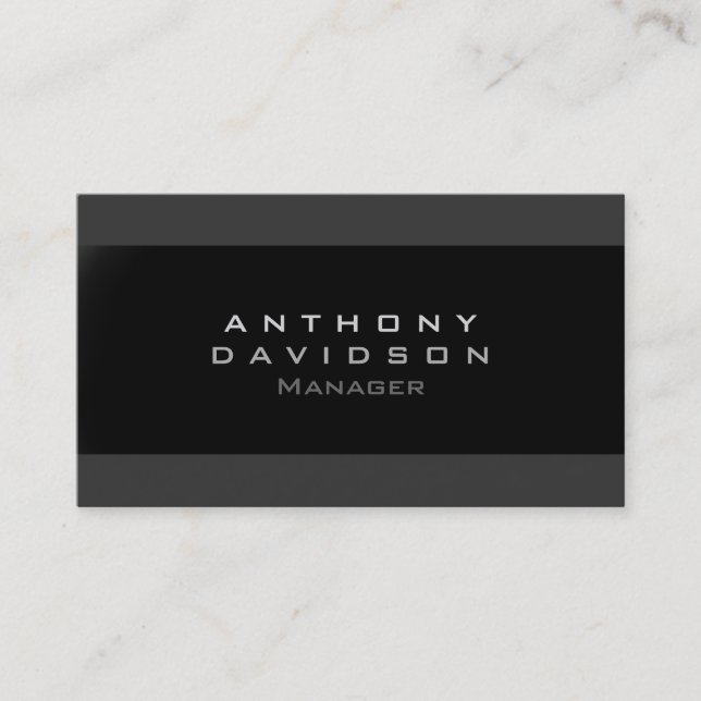 Trendy Grey Black Stripe Monogram Business Card (Front)