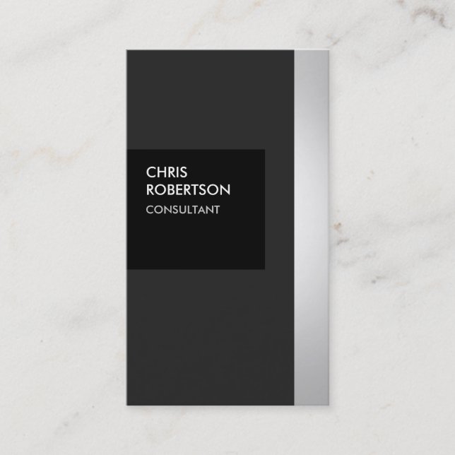 Trendy Grey Black Striped Creative Business Card (Front)