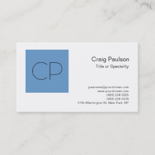 Trendy Grey Blue White Monogram Business Card