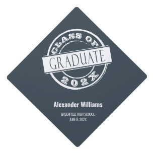 Trendy Grey Graduate Typography Graduation Cap Topper