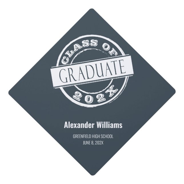 Trendy Grey Graduate Typography Graduation Cap Topper (Front)