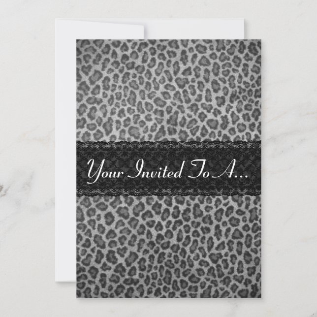 Trendy Grey Leopard Print Bachelorette Party Invitation (Front)