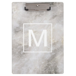 Trendy Grey Marble Monogrammed Clipboard