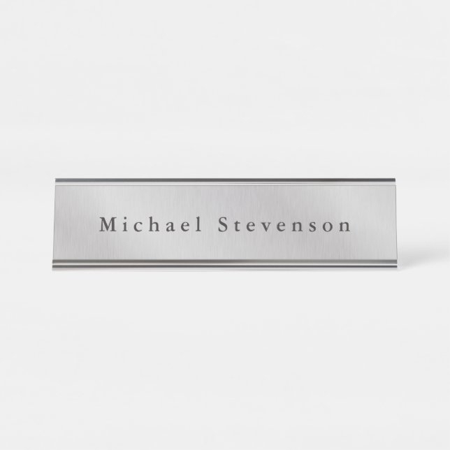 Trendy Grey Modern Design Unique Personal Desk Name Plate (Front)