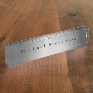 Trendy Grey Modern Unique Personal Custom Nameplate
