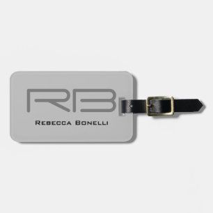 Trendy Grey Monogram Minimalist Plain Luggage Tag