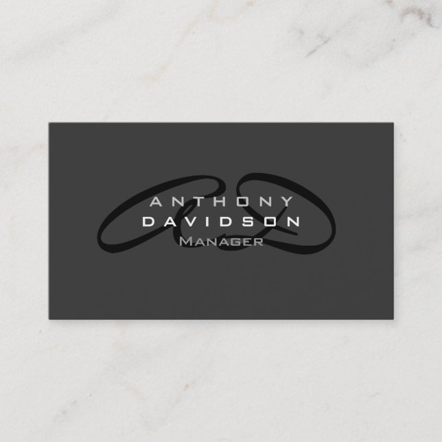 Trendy grey monogram modern business card (Front)