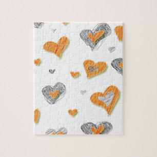 Trendy grey orange heart scribble pattern gifts jigsaw puzzle